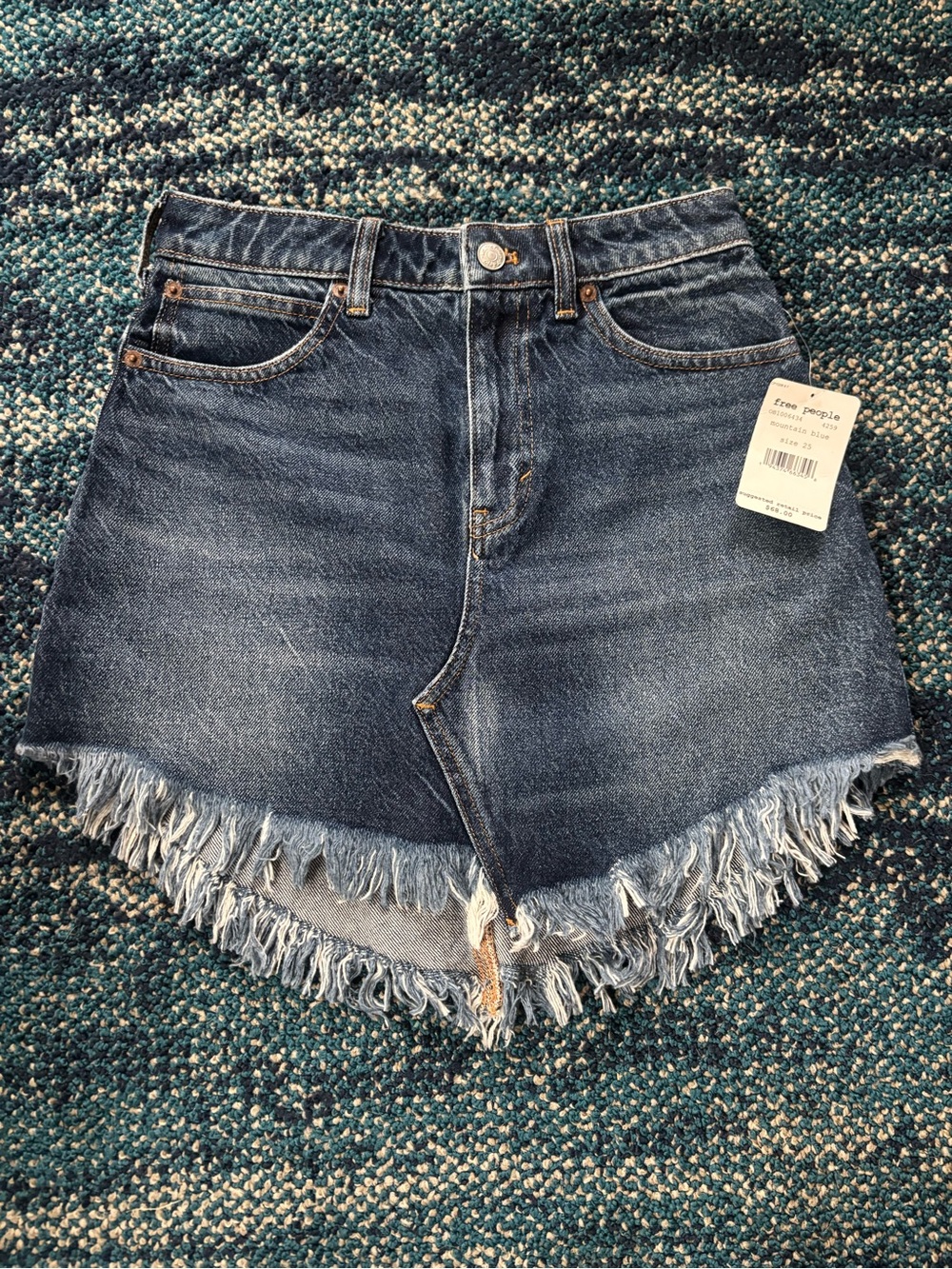 Free People Dark Blue Frayed Hem Denim Skirt